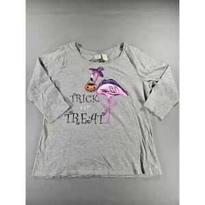 Caribbean Joe Halloween Flamingo Trick or Treat Graphic Shirt Grey Large 3/4 Slv